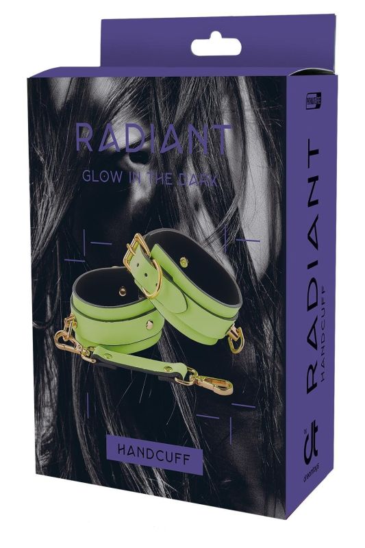 Наручники люмінесцентні DreamToys Radiant Glow In The Dark із золотистою фурнітурою, зелені вид 8