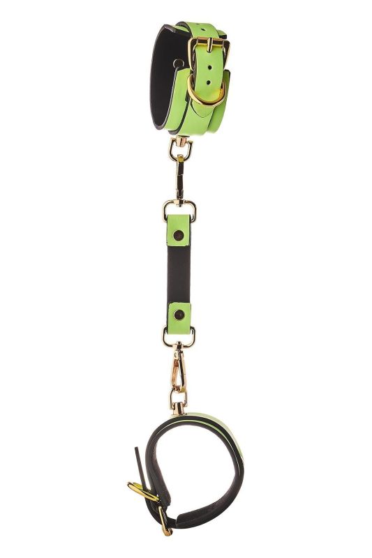 Наручники люмінесцентні DreamToys Radiant Glow In The Dark із золотистою фурнітурою, зелені вид 4