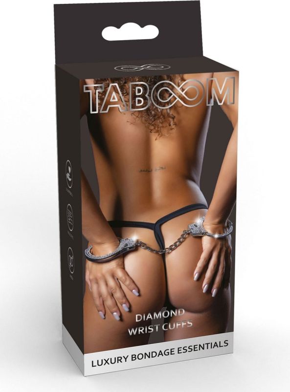 Наручники с камнями Taboom Luxury Bondage Essentials металлические, серебристые вид 2