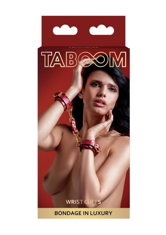Наручники с карабинами Taboom Bondage in Luxury красные с золотистой фурнитурой вид 3
