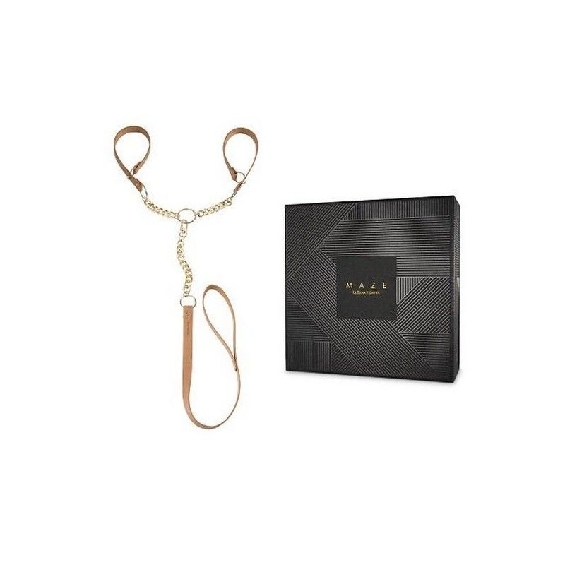 Наручники с поводком Indiscrets MAZE - T-Restraints Black, подарочная упаковка вид 6