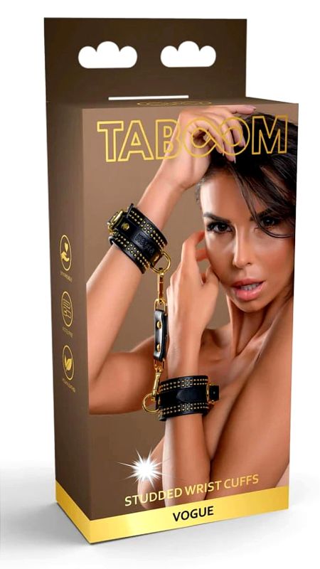 Наручники Taboom Vogue Studded Wrist Cuffs Set із веганської шкіри, чорні вид 2