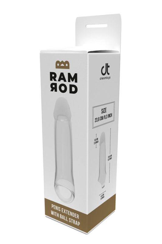 Насадка на пенис Dreamtoys Ramrod с кольцом для мошонки, прозрачная вид 7