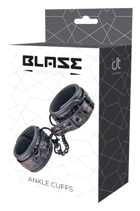 Поножі з фіолетовим тисненням Dream toys BLAZE Luxury Fetish на ланцюжку чорного кольору вид 2