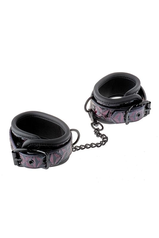 Поножі з фіолетовим тисненням Dream toys BLAZE Luxury Fetish на ланцюжку чорного кольору вид 3