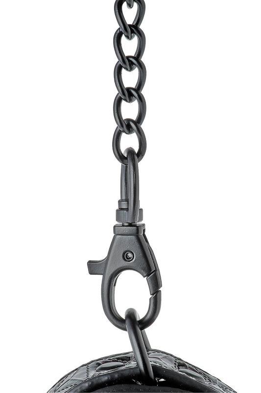 Поножі з фіолетовим тисненням Dream toys BLAZE Luxury Fetish на ланцюжку чорного кольору вид 9