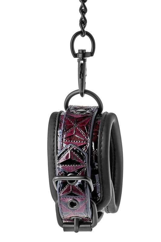 Поножі з фіолетовим тисненням Dream toys BLAZE Luxury Fetish на ланцюжку чорного кольору вид 6