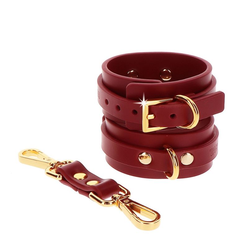 Нашийник з наручниками Taboom Bondage in Luxury червоний із золотою фурнітурою вид 7
