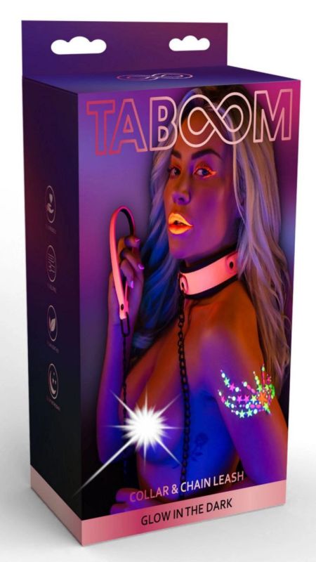 Ошейник с светящимся в темноте поводком Taboom Glow In the Dark Collar and Chain Leash, розовый вид 2