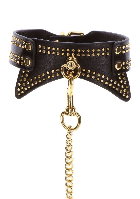 Ошейник с заклепками и поводком Taboom Vogue Studded Collar and Leash, веганская кожа, черный вид 10