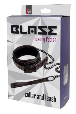 Нашийник з повідцем з фіолетовим тисненням Dream toys BLAZE Luxury Fetish на ланцюжку чорного кольору