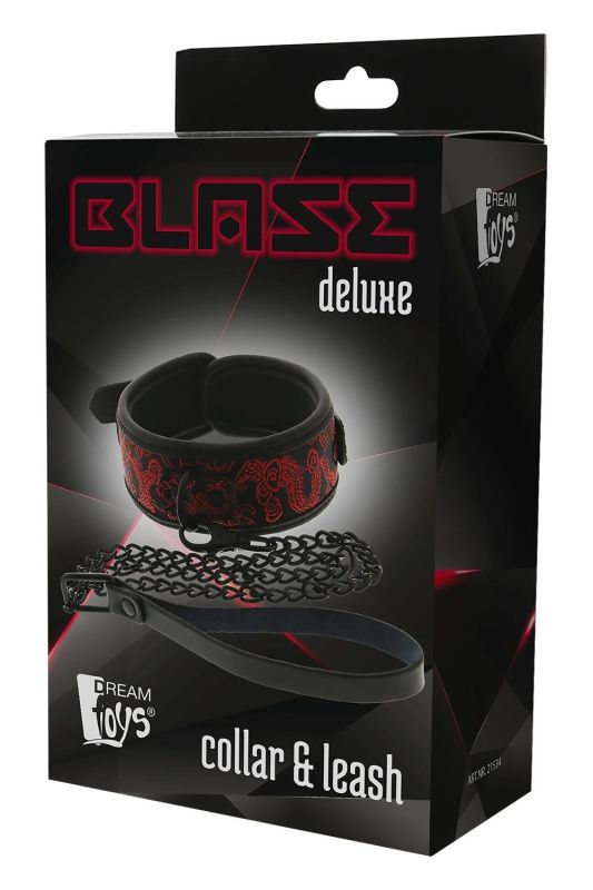 Нашийник з повідцем чорні Dream Toys Blaze Deluxe з червоним візерунком у вигляді вишивки вид 8