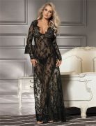 Пеньюар довгий мереживний Star Night і стрінги, чорний, M/L