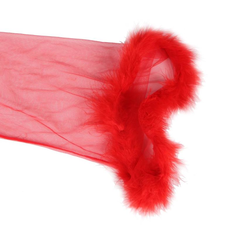 Пенюар длинный с мехом окантовкой и атласным поясом Star Night Nightgown красный, XS-S вид 5