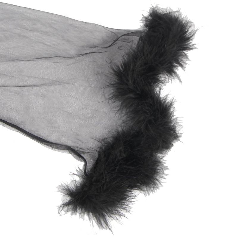 Пеньюар длинный с окантовкой мехом и атласным поясом Star Night Plush Edging черный, XS-S вид 6