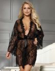 Кружевный халат черный с длинными рукавами Star Night стринги в комплекте, XS/S вид 3