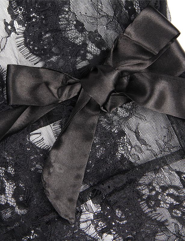 Кружевный халат черный с длинными рукавами Star Night стринги в комплекте, XS/S вид 7