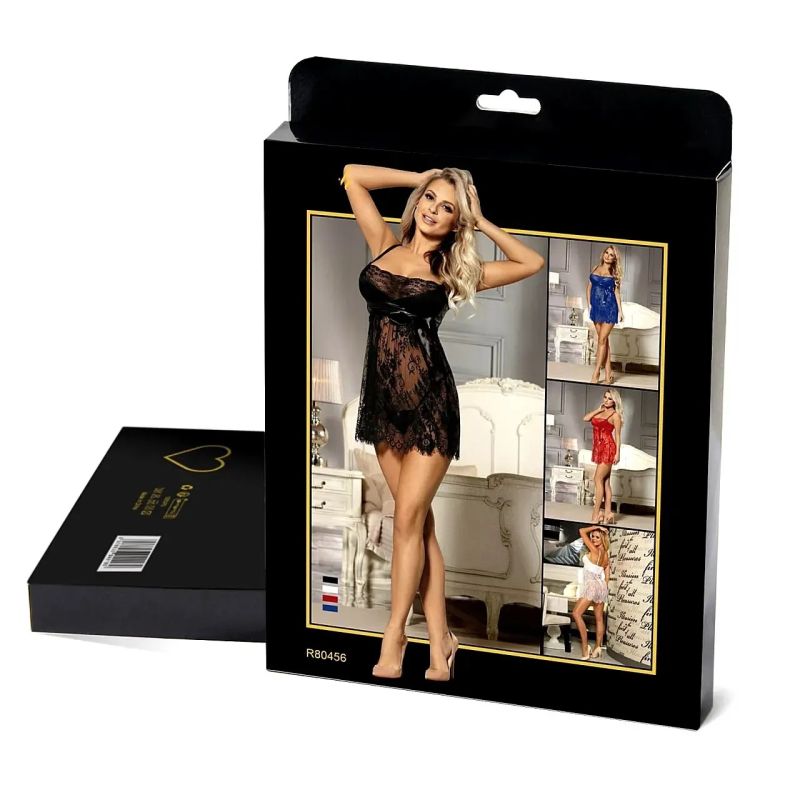 Кружевной Пеньюар Star Night с поясом и трусиками, черный, M вид 6