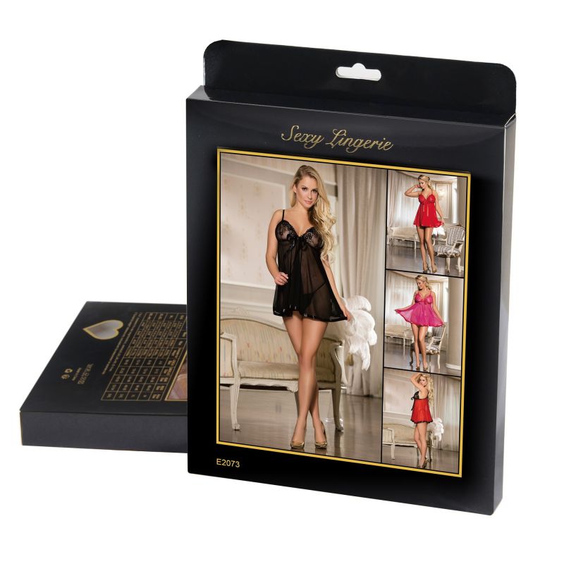 Пеньюар полупрозрачный со стразами Star Night и трусиками, черный, М вид 6