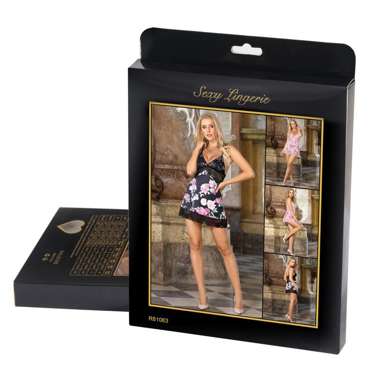 Платье черное с цветочным принтом Star Night с трусиками в комплекте, М вид 7