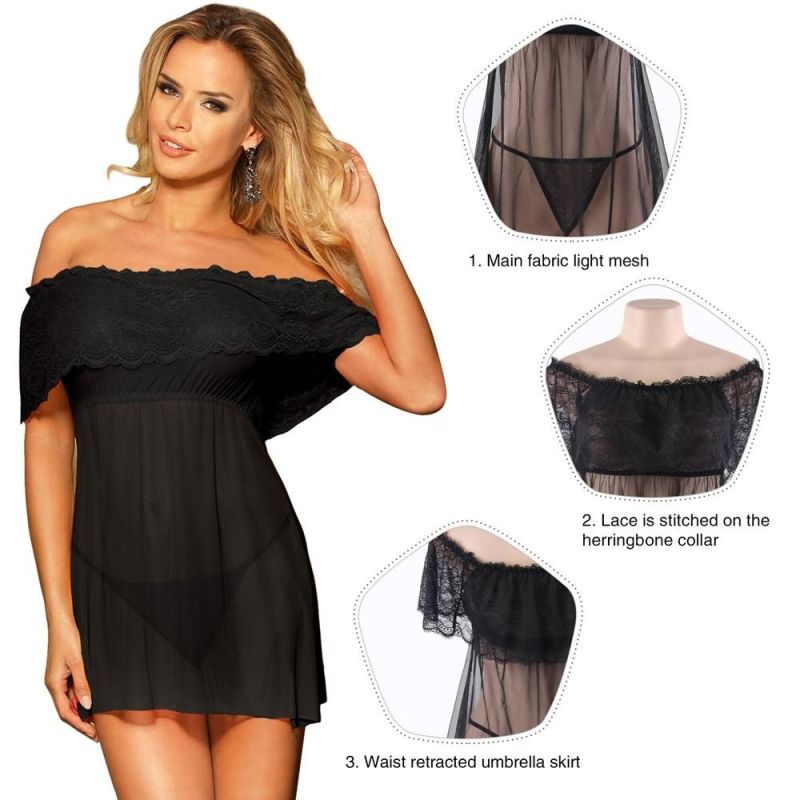 Сукня з відкритими плечима мережива Star Night зі стрінгами, чорна, M вид 4