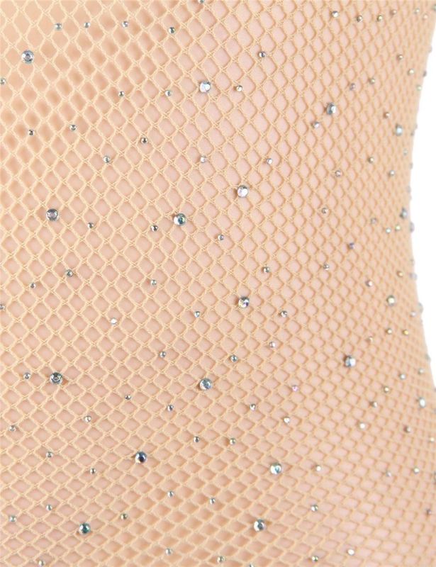 Платье-сетка с открытыми плечами со стразами Star Night бежевое, XS/M вид 4