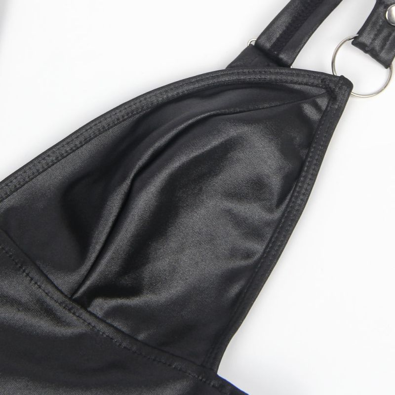 Сукня зі штучної шкіри та ремінцями на руки та шию Star Night з трусиками, чорний, М вид 16