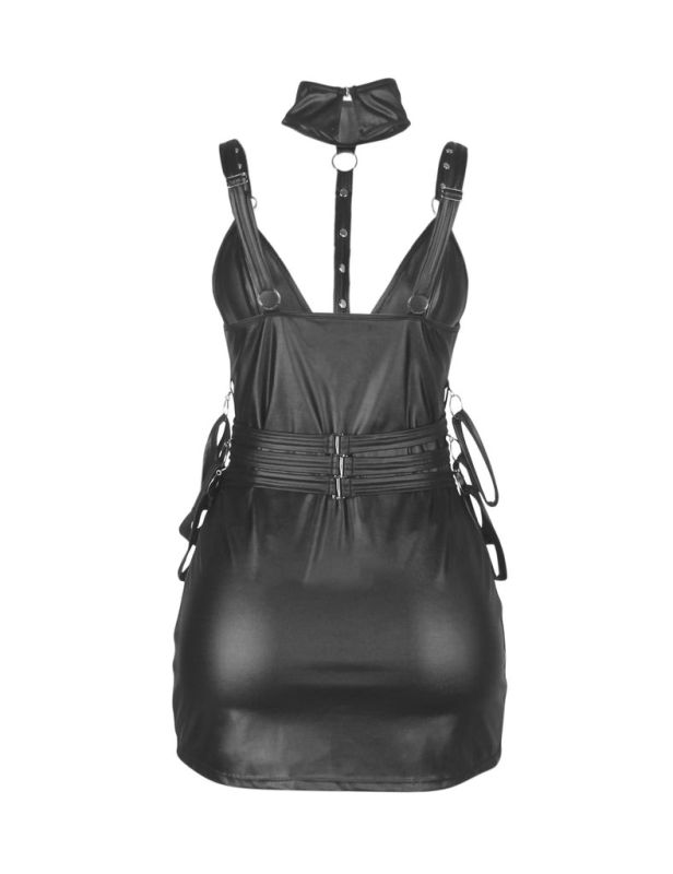Сукня зі штучної шкіри та ремінцями на руки та шию Star Night з трусиками, чорний, XL вид 8