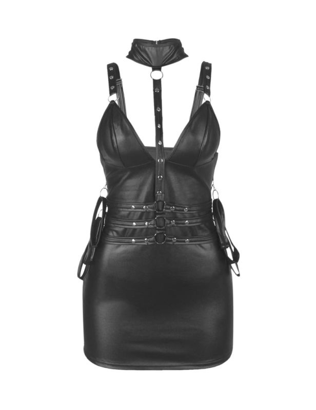 Сукня зі штучної шкіри та ремінцями на руки та шию Star Night з трусиками, чорний, XL вид 7