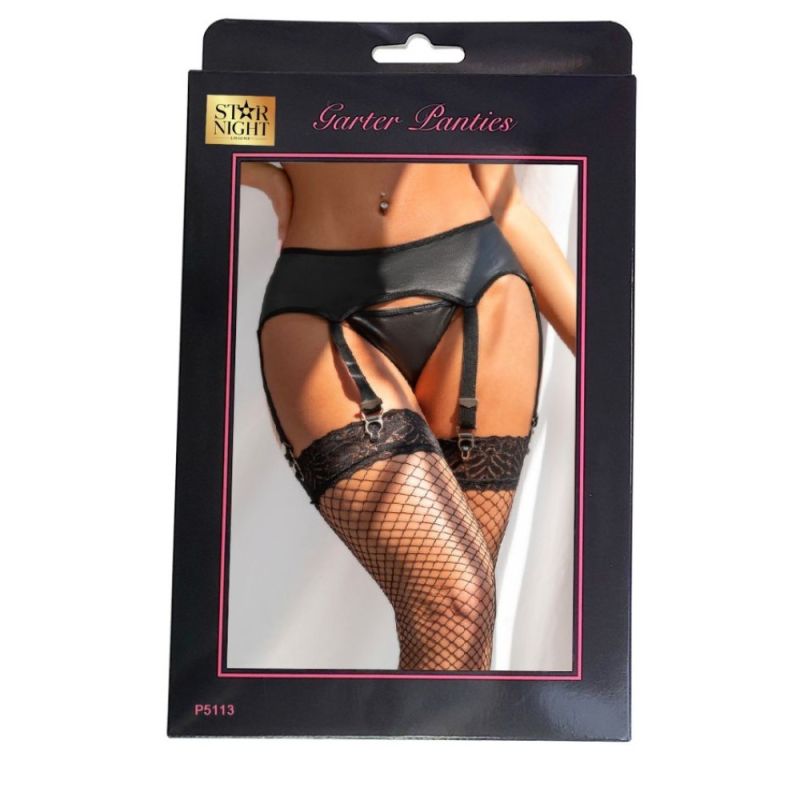 Пояс для панчіх Star Night з трусиками стрінгами, чорний вид 6