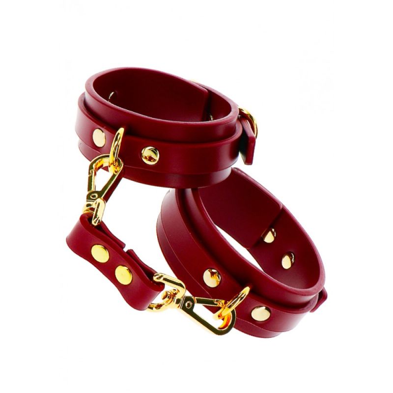 Поножи с карабинами Taboom красные, золотистая фурнитура вид 6