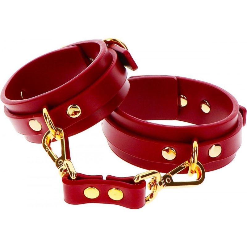 Поножи с карабинами Taboom красные, золотистая фурнитура вид 5