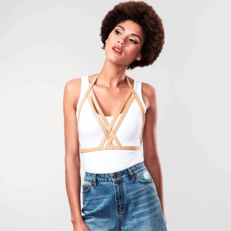 Портупея Bijoux Indiscrets MAZE - Halter Bra Harness Braun вид 2