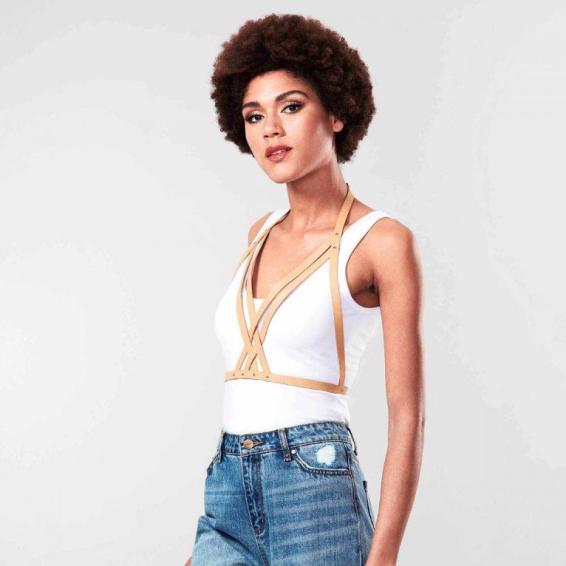 Портупея Bijoux Indiscrets MAZE - Halter Bra Harness Braun вид 3