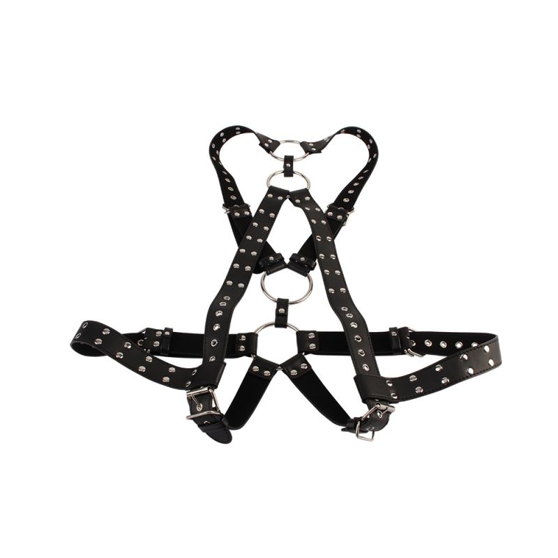 Портупея-бондаж Chisa BEHAVE! Luxury Fetish с декоративными заклепками, черная вид 4