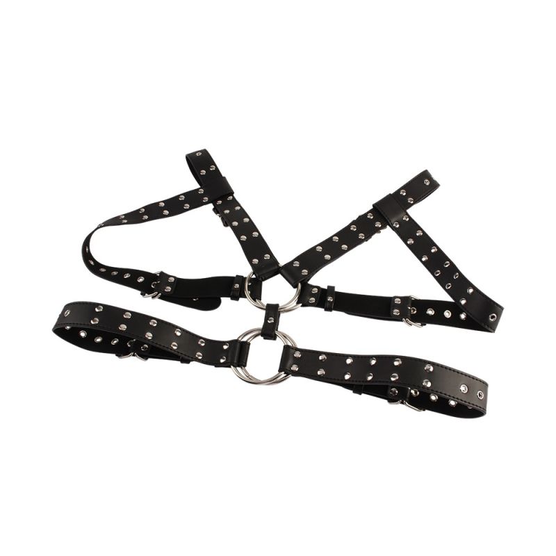 Портупея-бондаж Chisa BEHAVE! Luxury Fetish с декоративными заклепками, черная вид 3