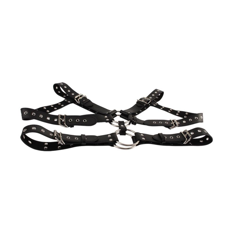 Портупея-бондаж Chisa BEHAVE! Luxury Fetish с декоративными заклепками, черная вид 5