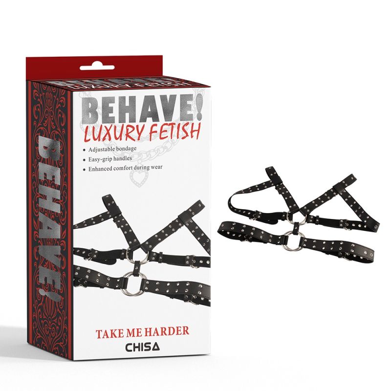 Портупея-бондаж Chisa BEHAVE! Luxury Fetish з декоративними заклепками, чорна вид 2