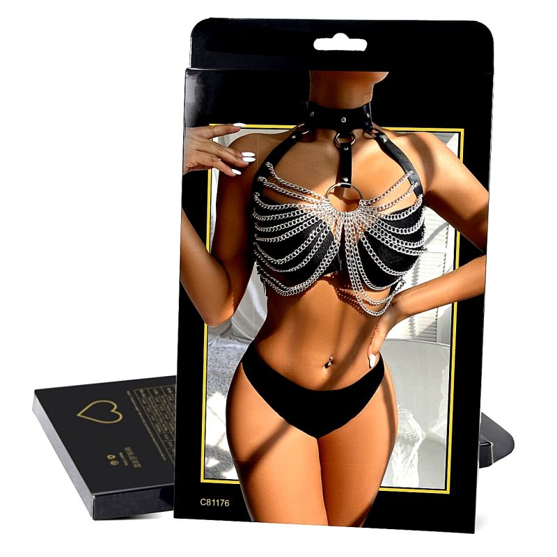 Портупея-бондаж з ланцюжками Star Night Dark Punk штучна шкіра, чорний, One Size вид 9