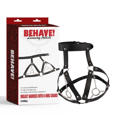 Портупея на грудь с цепочками и декоративными кольцами на соски Chisa BEHAVE! Luxury Fetish черная