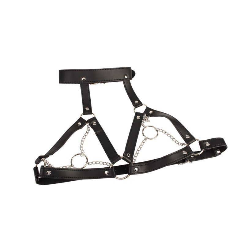 Портупея на груди з ланцюжками та декоративними кільцями на соскі Chisa BEHAVE! Luxury Fetish чорна вид 3