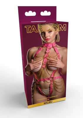 Портупея с золотистыми декоративными цепочками Taboom Malibu розовая, S/M