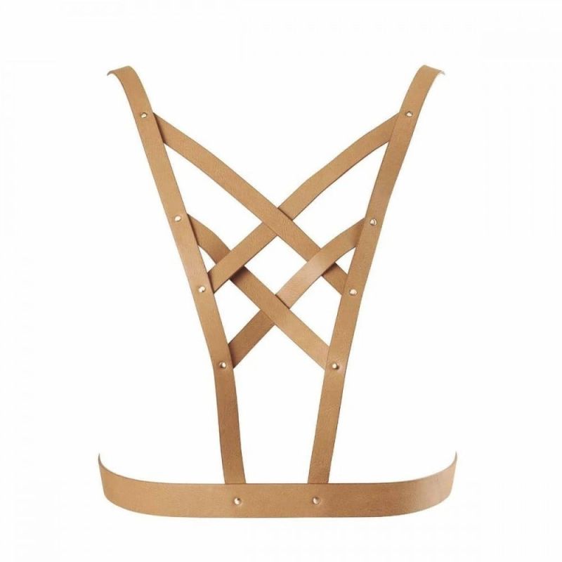 Портупея з перехресним плетивом на грудях MAZE Bijoux Indiscrets бежева вид 4