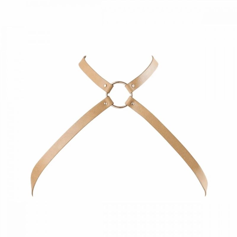 Портупея з екошкіри Bijoux Indiscrets MAZE – Cross Cleavage, бежева вид 4