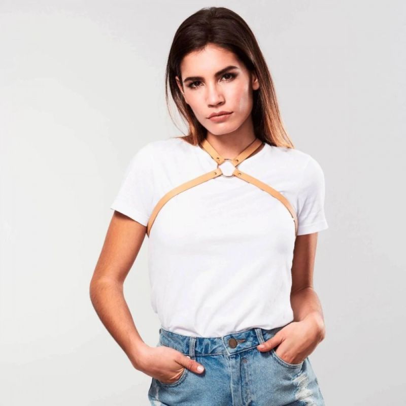 Портупея з екошкіри Bijoux Indiscrets MAZE – Cross Cleavage, бежева вид 2