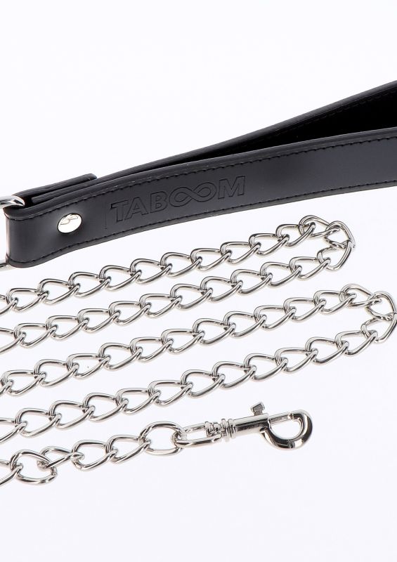 Поводок с карабином и черной петлей Taboom Luxury Bondage Essentials Chain Leash, серебристый вид 7
