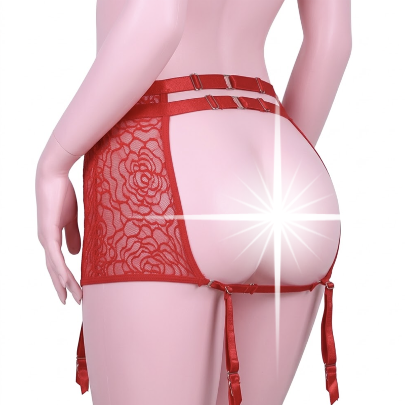Пояс для панчіх із мережива OhMyG! Paris Garter Belt відкритий позаду, червоний, S-M вид 3