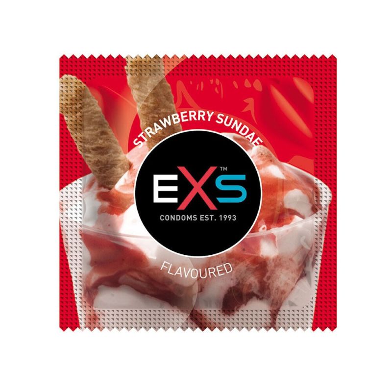 Презервативи зі смаком полуниці EXS Flavoured Strawberry Sundae веганські (ціна за 5 шт.) вид 2