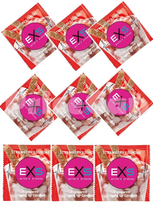 Презервативи зі смаком полуниці EXS Flavoured Strawberry Sundae веганські (ціна за 5 шт.) вид 3