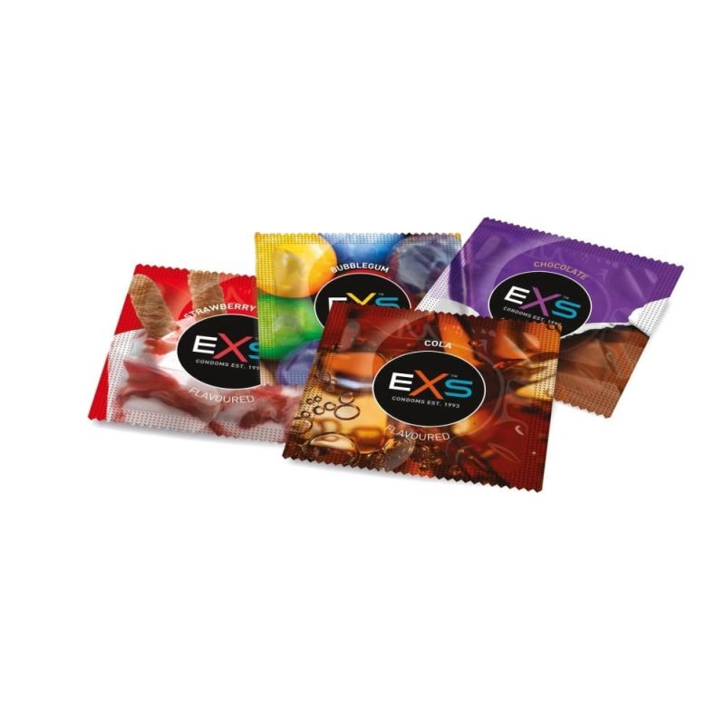 Презервативы EXS Mixed Flavoured со вкусом шоколада, колья, клубники и жвачки (цена за упаковку, 12 шт) вид 3